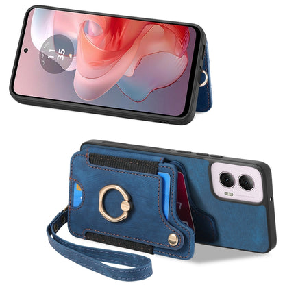 For Motorola G Power 5G 2024 Retro Skin-feel Ring Multi-card RFID Wallet Phone Case(Blue) - Motorola Cases by buy2fix | Online Shopping UK | buy2fix