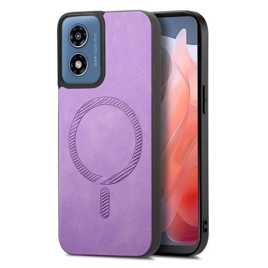 For Motorola Moto G Play 2024 4G Retro Magsafe Magnetic PU Back Cover Phone Case(Purple) - Motorola Cases by buy2fix | Online Shopping UK | buy2fix