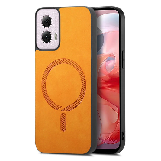 For Motorola Moto G Power 2024 5G Retro Magsafe Magnetic PU Back Cover Phone Case(Yellow) - Motorola Cases by buy2fix | Online Shopping UK | buy2fix