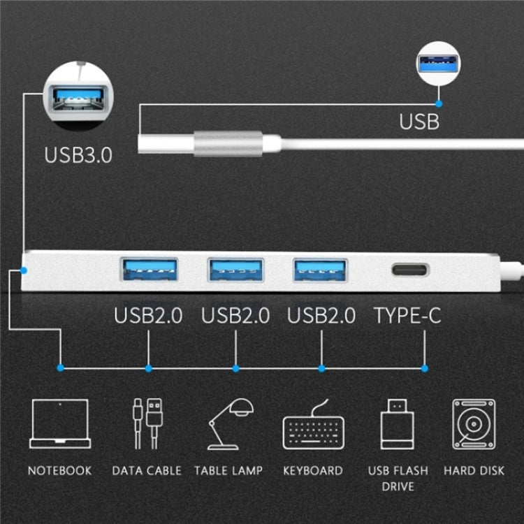 ADS-301A USB 3.0 to Type-C + USB 3.0 / 2.0 4-Ports Hub Laptop Expander(Grey) - USB 3.0 HUB by buy2fix | Online Shopping UK | buy2fix