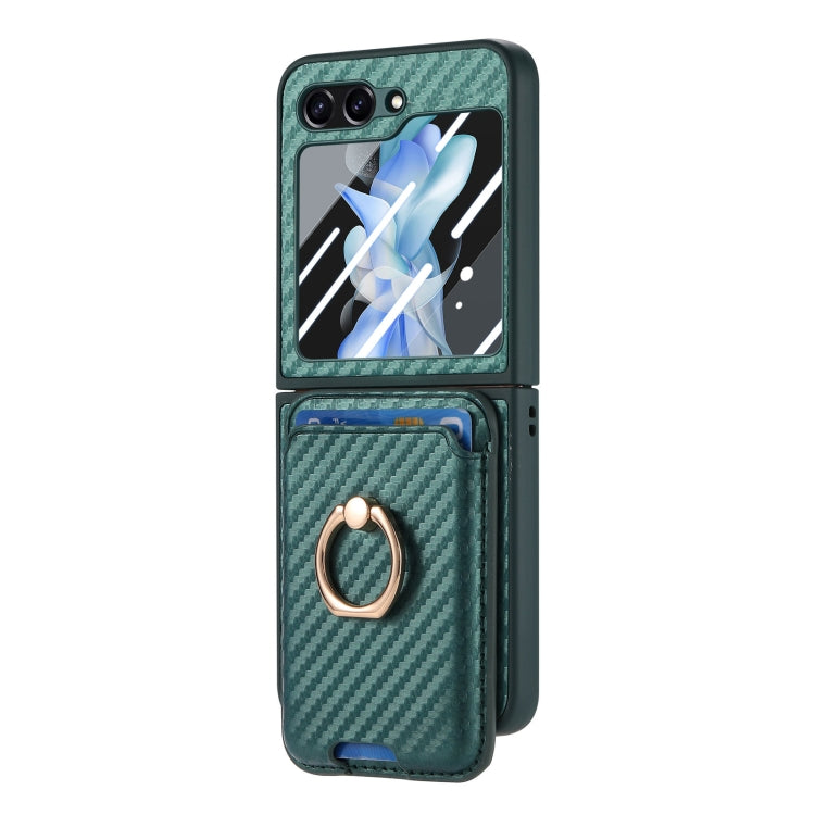 For Samsung Galaxy Z Flip6 Carbon Fiber Ring Card Bag Magsafe Phone Case(Green) - Galaxy Z Flip6 5G Cases by buy2fix | Online Shopping UK | buy2fix