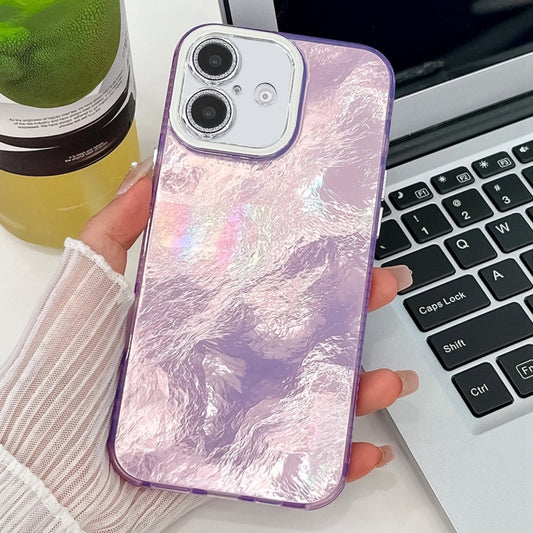 For iPhone 16 Plus Plating Glitter Texture TPU Phone Case with Lens Film(Purple Tinfoil Texture) - iPhone 16 Plus Cases by buy2fix | Online Shopping UK | buy2fix