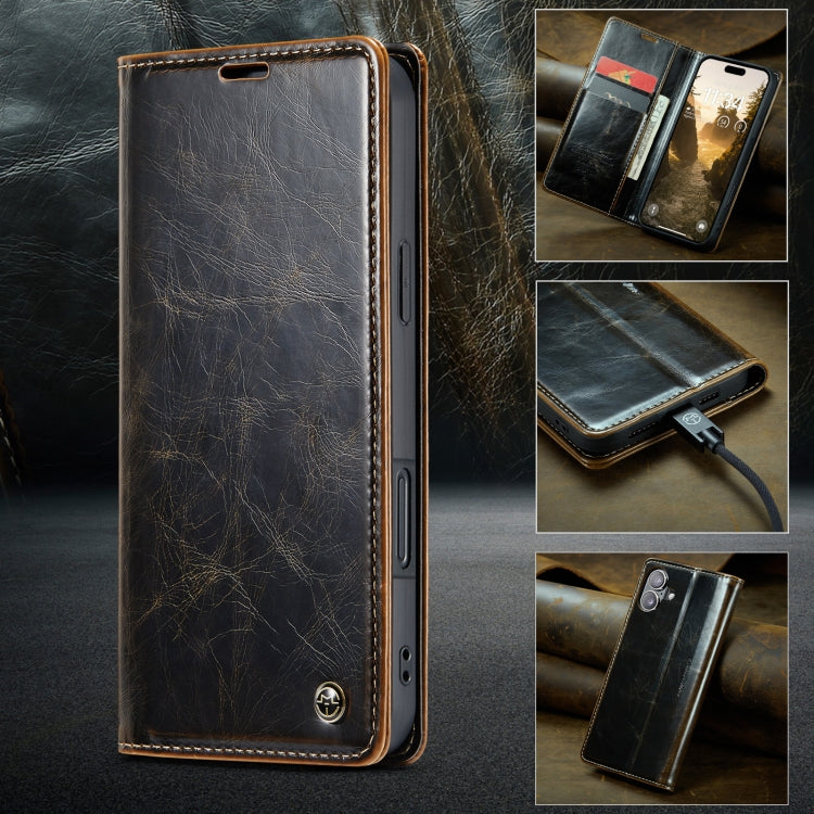 For iPhone 16 Plus CaseMe 003 Crazy Horse Texture Flip Leather Phone Case(Coffee) - iPhone 16 Plus Cases by CaseMe | Online Shopping UK | buy2fix