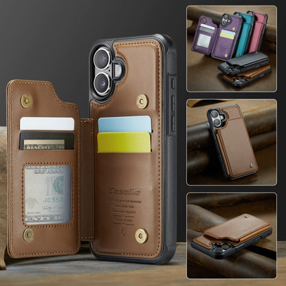 For iPhone 16 CaseMe C22 Card Slots Holder RFID Anti-theft Phone Case(Brown) - iPhone 16 Cases by CaseMe | Online Shopping UK | buy2fix