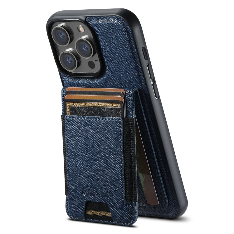 For iPhone 13 Pro Max Suteni H17 Cross Grain Leather MagSafe Detachable Wallet Phone Case(Blue) - iPhone 13 Pro Max Cases by Suteni | Online Shopping UK | buy2fix