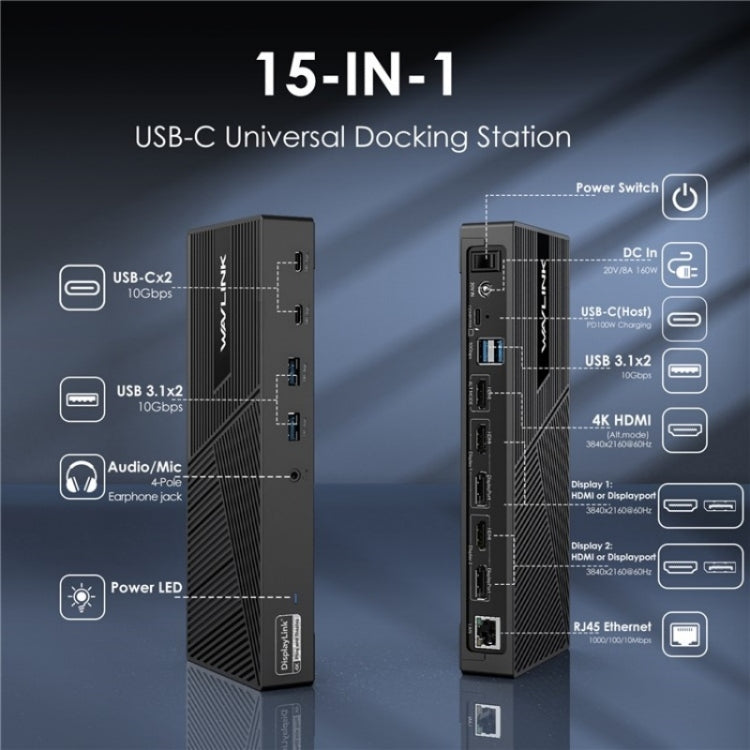 WAVLINK UG69PD25 Pro 100W PD Charging Triple 4K Display Laptop Docking Station, Plug:AU Plug - Adapter by WAVLINK | Online Shopping UK | buy2fix