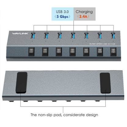 WAVLINK UH3076 5Gbps 7-port USB 3.0 Hub with Independent Switch and LED Indicator(US Plug) - USB 3.0 HUB by WAVLINK | Online Shopping UK | buy2fix