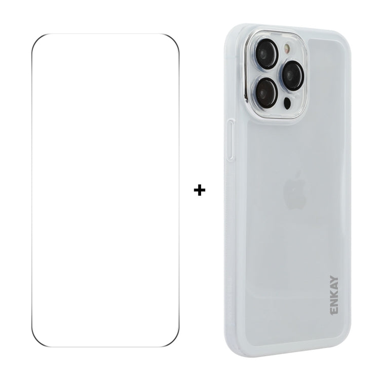 For iPhone 16 Pro Max ENKAY Hat-Prince Translucent Matte TPU Phone Case with Lens Film + 9H Big Arc Edge Film(White) - iPhone 16 Pro Max Cases by ENKAY | Online Shopping UK | buy2fix