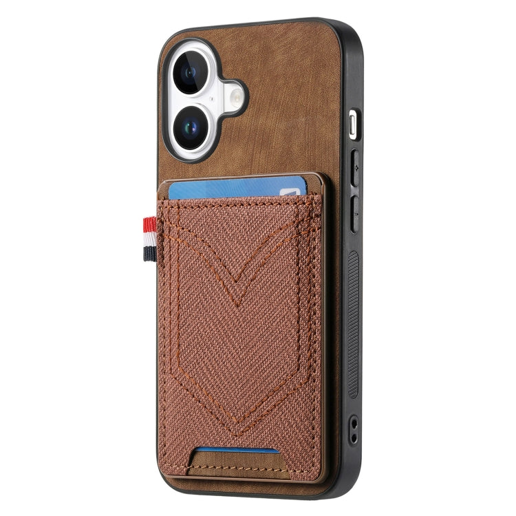 For iPhone 16 Denim Texture Leather Skin Phone Case with Card Slot(Brown) - iPhone 16 Cases by buy2fix | Online Shopping UK | buy2fix