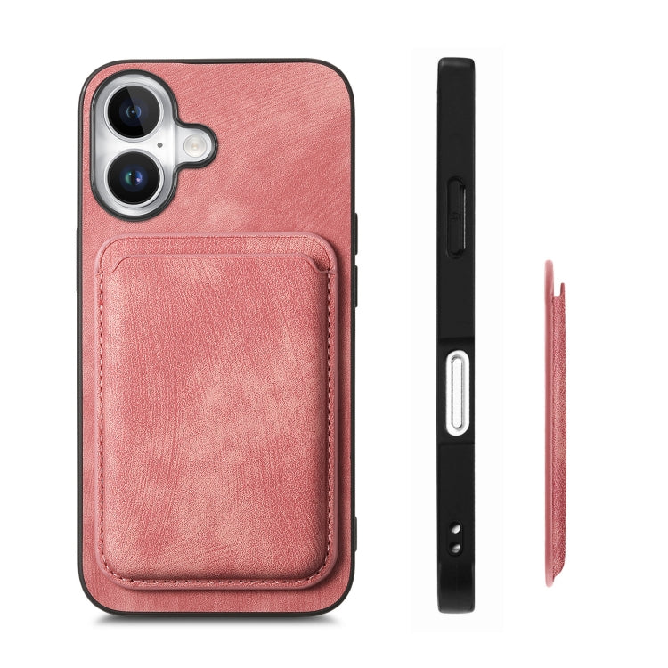 For iPhone 16 Retro Leather Card Bag Magnetic Phone Case(Pink) - iPhone 16 Cases by buy2fix | Online Shopping UK | buy2fix