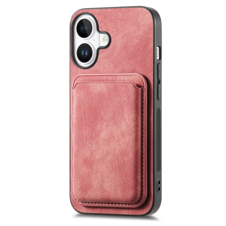 For iPhone 16 Plus Retro Leather Card Bag Magnetic Phone Case(Pink) - iPhone 16 Plus Cases by buy2fix | Online Shopping UK | buy2fix