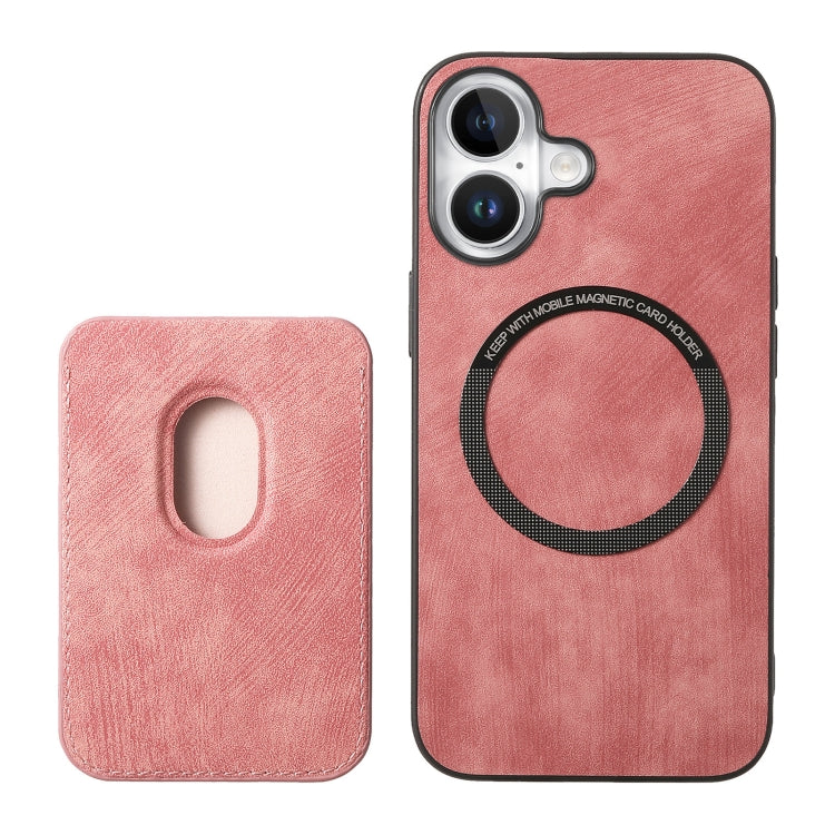 For iPhone 16 Plus Retro Leather Card Bag Magnetic Phone Case(Pink) - iPhone 16 Plus Cases by buy2fix | Online Shopping UK | buy2fix