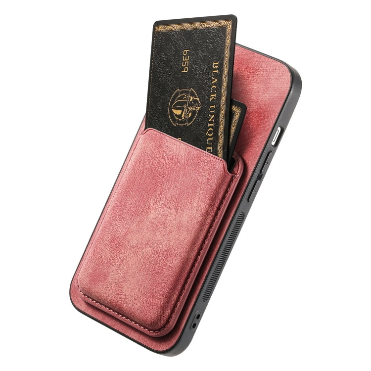 For iPhone 16 Plus Retro Leather Card Bag Magnetic Phone Case(Pink) - iPhone 16 Plus Cases by buy2fix | Online Shopping UK | buy2fix