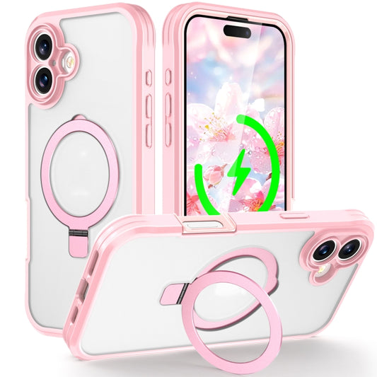 For iPhone 16 Skin Feel MagSafe Holder 360 Full Body Phone Case(Pink) - iPhone 16 Cases by buy2fix | Online Shopping UK | buy2fix