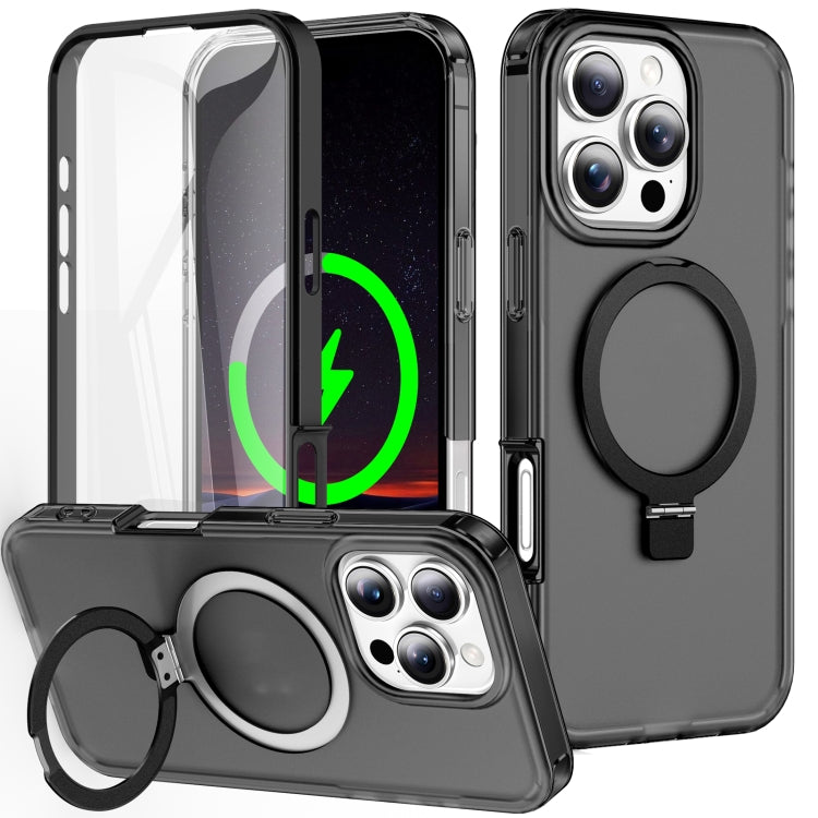 For iPhone 16 Pro Frosted Skin Feel MagSafe Holder 360 Full Body Phone Case(Black) - iPhone 16 Pro Cases by buy2fix | Online Shopping UK | buy2fix