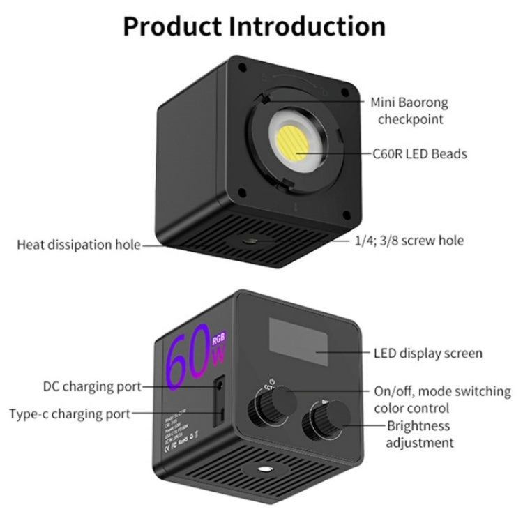 C60R 60W RGB Stage Lamp Professional Video Photography COB Fill Light, Plug:US Plug - Selfie Light by buy2fix | Online Shopping UK | buy2fix