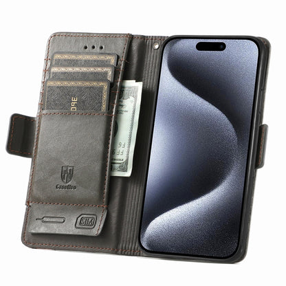 For iPhone 16 CaseNeo Splicing Dual Magnetic Buckle Leather Phone Case(Gray) - iPhone 16 Cases by buy2fix | Online Shopping UK | buy2fix