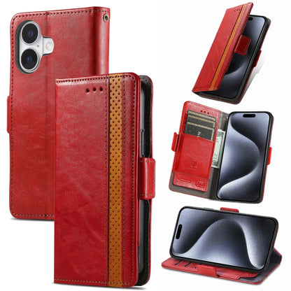 For iPhone 16 Plus CaseNeo Splicing Dual Magnetic Buckle Leather Phone Case(Red) - iPhone 16 Plus Cases by buy2fix | Online Shopping UK | buy2fix