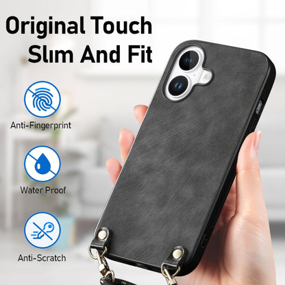 For iPhone 16 Plus Vintage Leather PC Back Cover Phone Case with Crossbody Strap(Black) - iPhone 16 Plus Cases by buy2fix | Online Shopping UK | buy2fix