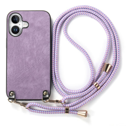 For iPhone 16 Plus Vintage Leather PC Back Cover Phone Case with Crossbody Strap(Purple) - iPhone 16 Plus Cases by buy2fix | Online Shopping UK | buy2fix