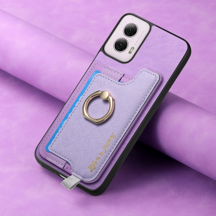 For Motorola Moto G Power 2024 5G Retro Magsafe Cross Leather Ring Holder Card Bag Phone Case(Purple) - Motorola Cases by buy2fix | Online Shopping UK | buy2fix