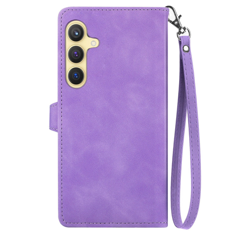 For Samsung Galaxy S25 5G Embossed Flower Zipper Leather Phone Case(Purple) - Galaxy S25 5G Cases by buy2fix | Online Shopping UK | buy2fix