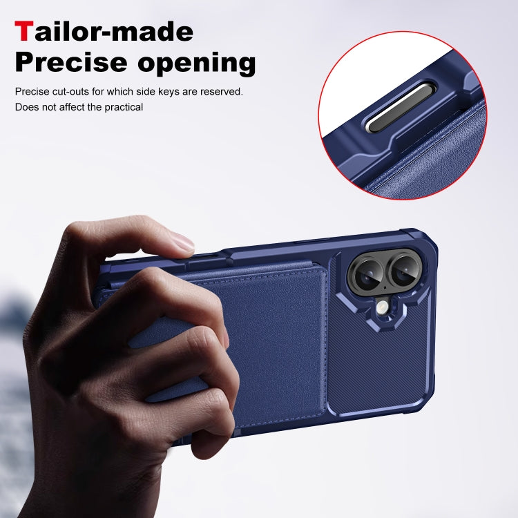 For iPhone 16 Plus ENKAY Hat-Prince Card Slot Wallet TPU Back Leather Phone Case with Lens Film(Dark Blue) - iPhone 16 Plus Cases by ENKAY | Online Shopping UK | buy2fix