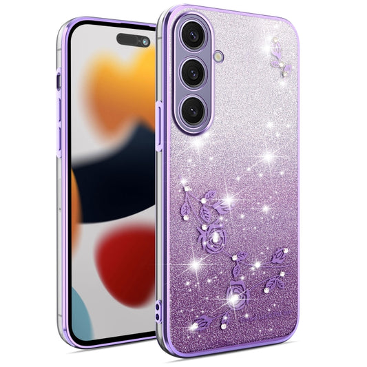 For Samsung Galaxy S25+ 5G Gradient Glitter Flower All-inclusive Phone Case(Purple) - Galaxy S25+ 5G Cases by buy2fix | Online Shopping UK | buy2fix