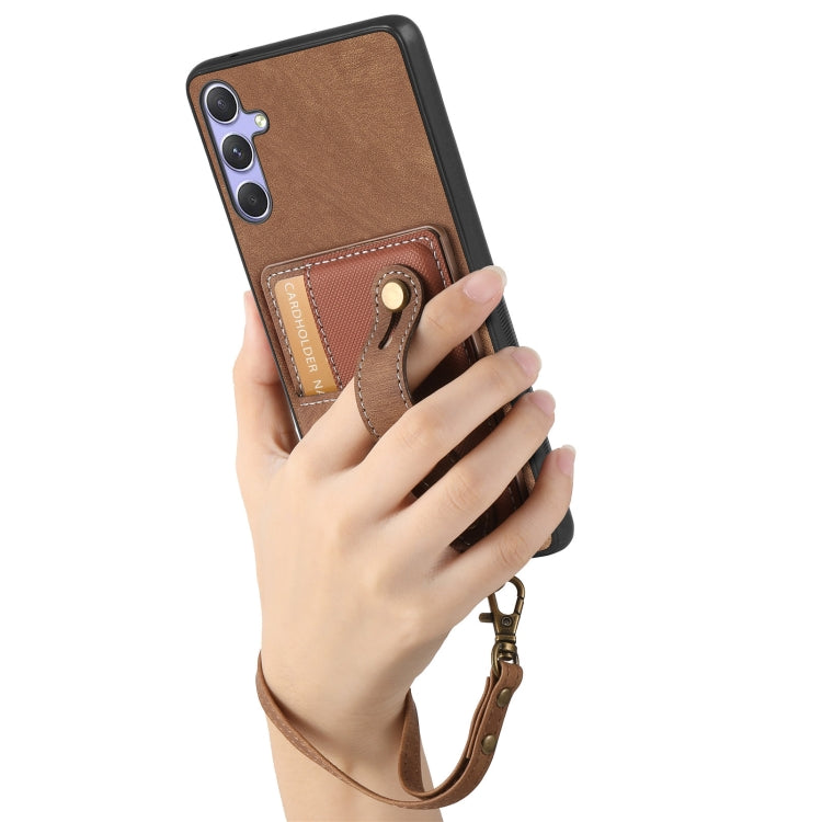 For Samsung Galaxy S25+ 5G Retro Cross Wristband Wallet Leather Back Phone Case(Brown) - Galaxy S25+ 5G Cases by buy2fix | Online Shopping UK | buy2fix