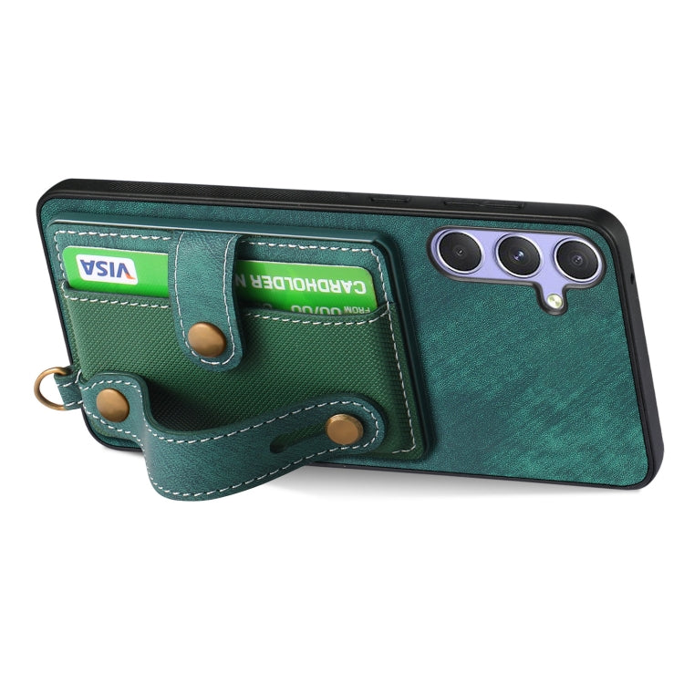 For Samsung Galaxy S25 Ultra 5G Retro Cross Wristband Wallet Leather Back Phone Case(Green) - Galaxy S25 Ultra 5G Cases by buy2fix | Online Shopping UK | buy2fix