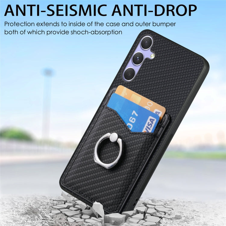 For Samsung Galaxy S25+ 5G Carbon Fiber Card Wallet Ring Phone Case(Black) - Galaxy S25+ 5G Cases by buy2fix | Online Shopping UK | buy2fix