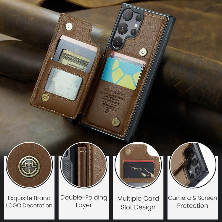 For Samsung Galaxy S25 Ultra 5G CaseMe C22 Card Slots Holder RFID Anti-theft Phone Case(Brown) - Galaxy S25 Ultra 5G Cases by CaseMe | Online Shopping UK | buy2fix