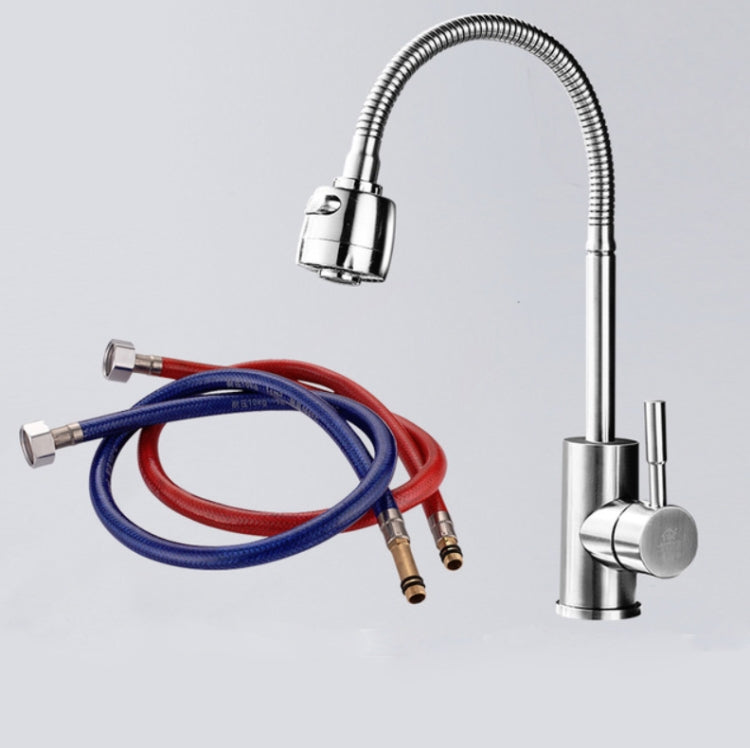 Kitchen Faucet Anti-splash Head Wash Basin Sink Universal Rotatable Faucet Full Copper Joint, Style:304 Hot & Cold+60cm Tube - Faucets & Accessories by buy2fix | Online Shopping UK | buy2fix