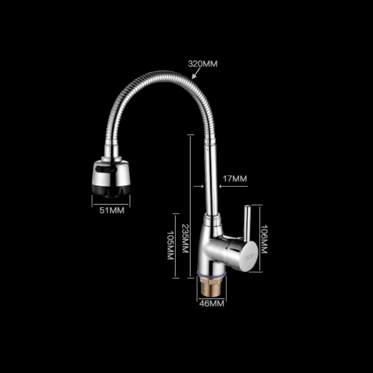 Kitchen Faucet Anti-splash Head Wash Basin Sink Universal Rotatable Faucet Full Copper Joint, Style:304 Hot & Cold+60cm Tube - Faucets & Accessories by buy2fix | Online Shopping UK | buy2fix