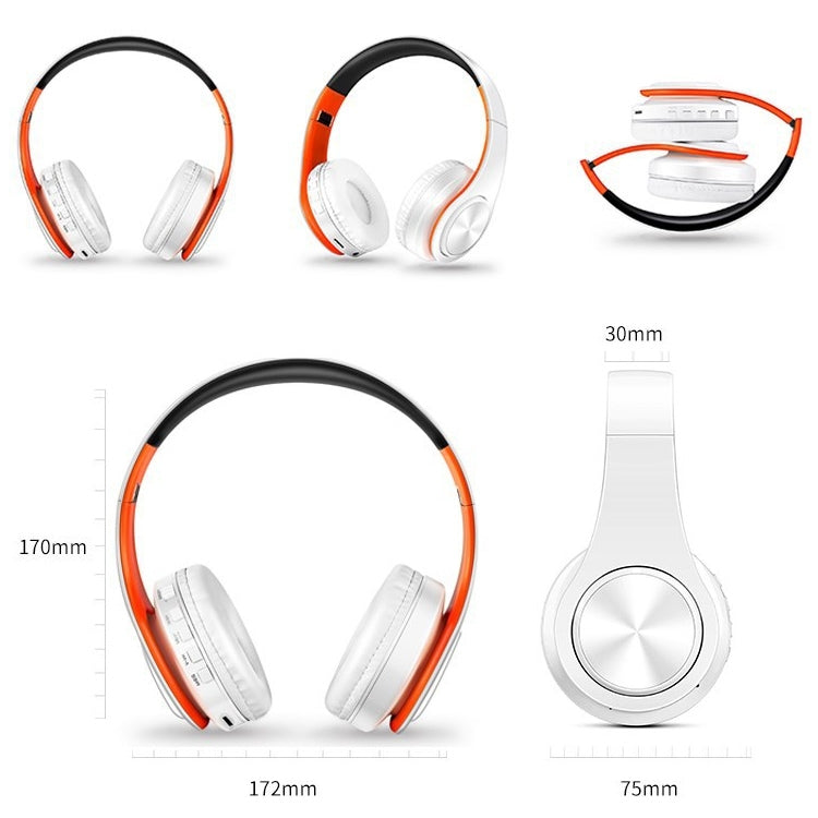 LPT660 Foldable Stereo Bluetooth Headset MP3 Player, Support 32GB TF Card & 3.5mm AUX(White Orange) - Headset & Headphone by buy2fix | Online Shopping UK | buy2fix