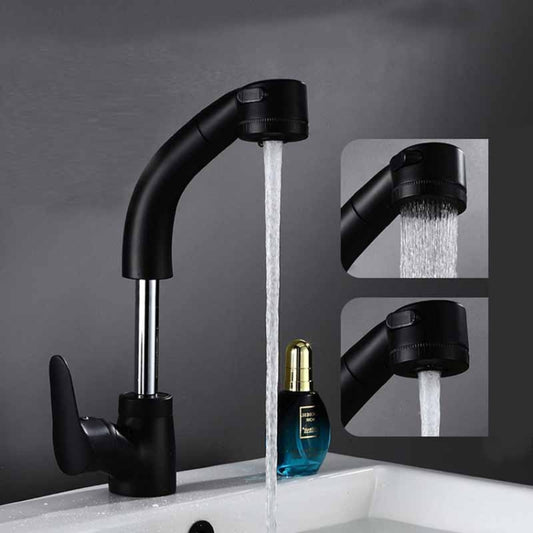 All-Copper Body Pull-Out Hot & Cold Water Faucet Liftable Washbasin Universal Faucet(Black) - Faucets & Accessories by buy2fix | Online Shopping UK | buy2fix