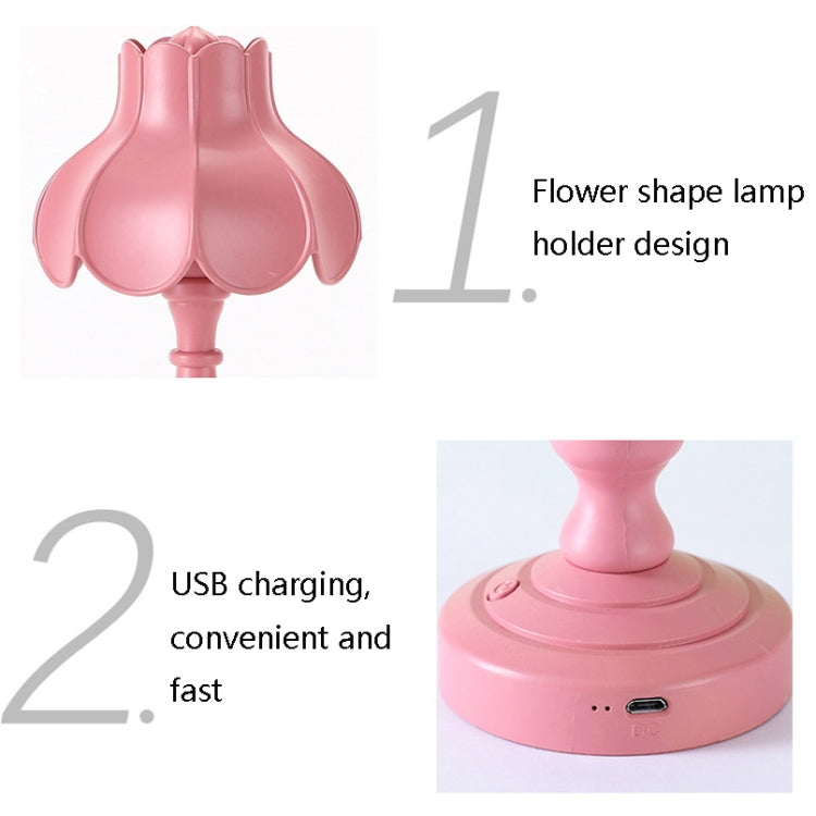 Retro Charging Table Lamp Bedroom Bed LED Eye Protection Light(LD04 Flower Hat Gray Blue) - Bedside Light by buy2fix | Online Shopping UK | buy2fix