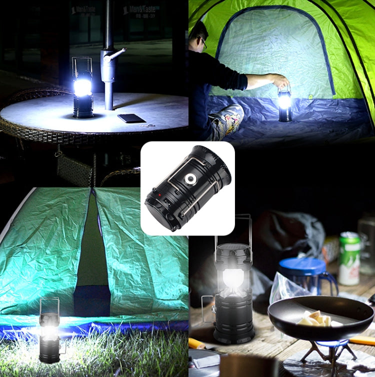 LED Tent Light Solar Rechargeable Camping Light Stretchable Multifunctional Lantern, Support USB Output,EU Plug(Black) - Camping Lighting by buy2fix | Online Shopping UK | buy2fix