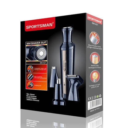 Sportsman SM-421 4 In 1 Electric Mini Shaving Lettering Hair Knife Nose Hair Cutting EU Plug(Gray) - Electric Shavers by SPORTSMAN | Online Shopping UK | buy2fix