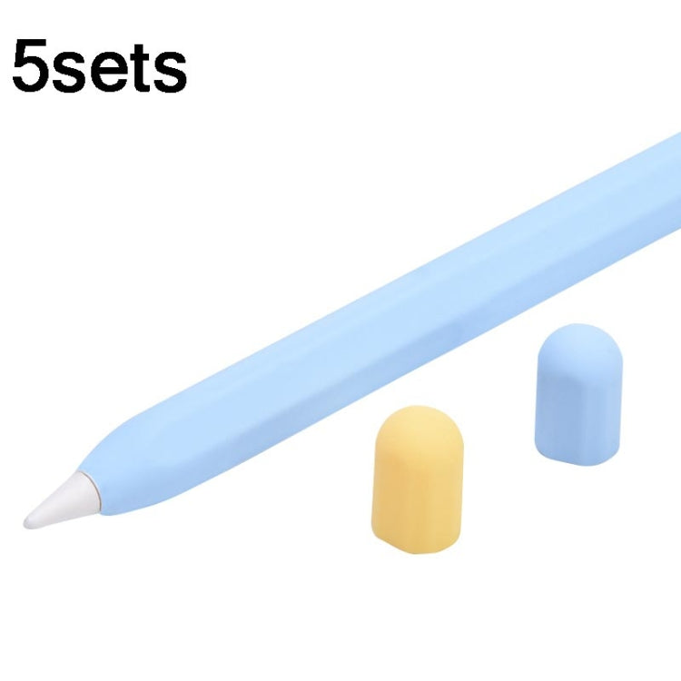 5sets 3 in 1 Stylus Silicone Protective Cover + Two-Color Pen Cap Set For Apple Pencil 2(Sky Blue) - Pencil Accessories by buy2fix | Online Shopping UK | buy2fix