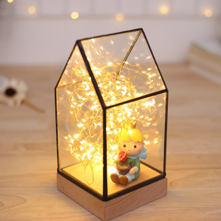 Fireworks Glass Lampshade Wooden Base 100 LEDs Night Light Birthday Christmas Gift, Spec: Remote+Wired Control(Firefly House) - Night Lights by buy2fix | Online Shopping UK | buy2fix