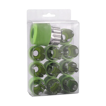 0-98 12 in 1 Kitchen Stainless Steel Flower Cutter(Green) - Cutter & Peeler by buy2fix | Online Shopping UK | buy2fix