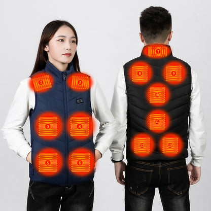 9 Area Double Control Black USB Electric Heating Undershirt Intelligent Warm Vest(6XL) - Down Jackets by buy2fix | Online Shopping UK | buy2fix