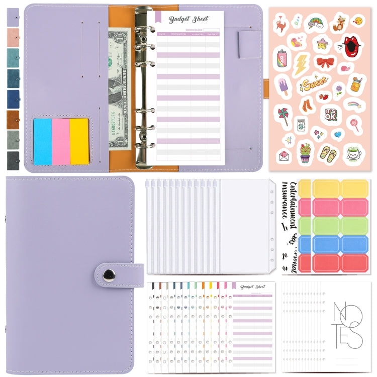 H666 A6 Loose-leaf Binder Cash Budget Handbook Vintage PU Leather Notebook with Window(Taro Purple) - Notebooks by buy2fix | Online Shopping UK | buy2fix