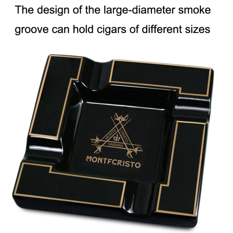 Four Slot Large-Diameter Smoke Groove Ceramic Cigar Ashtray(Black) - Cigarette Box & Ashtrays by buy2fix | Online Shopping UK | buy2fix