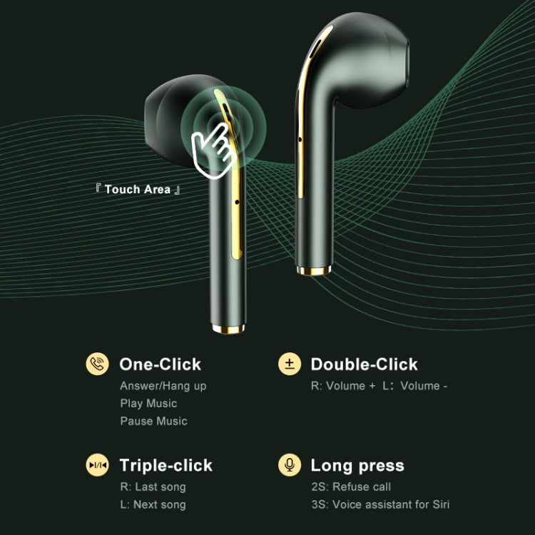 KUULAA KL-O153 Bluetooth Earphones 5.0 Wireless In Ear TWS Touch Earphones(Dark Green) - TWS Earphone by KUULAA | Online Shopping UK | buy2fix