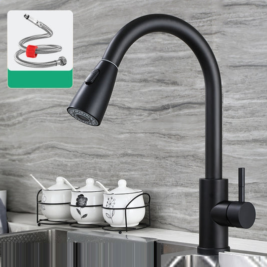 Kitchen Pull-out Universal Telescopic Hot & Cold Water Faucet, Specification: Stainless Steel Black - Faucets & Accessories by buy2fix | Online Shopping UK | buy2fix