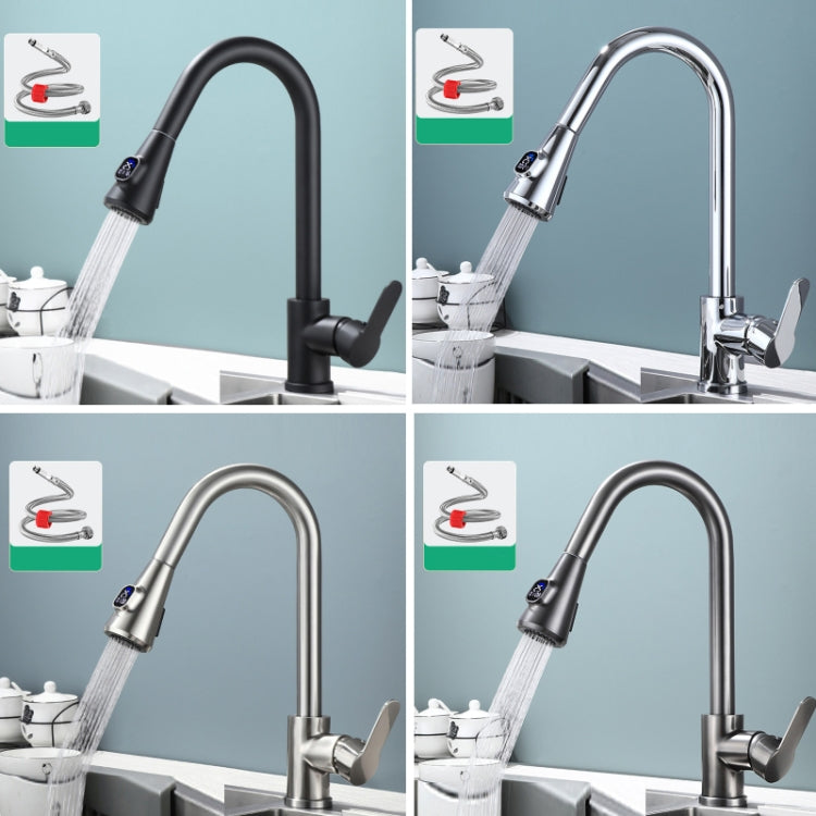 Kitchen Pull-out Universal Telescopic Hot & Cold Water Faucet, Specification: Copper Digital Display Black - Faucets & Accessories by buy2fix | Online Shopping UK | buy2fix