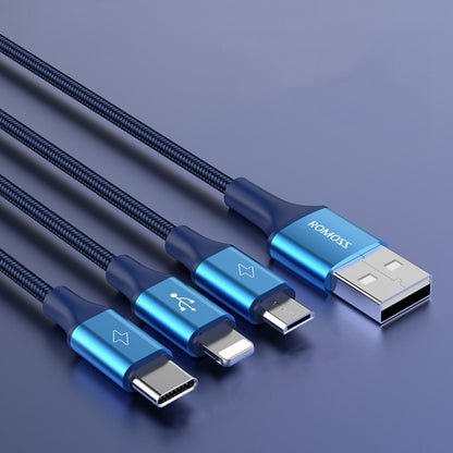 ROMOSS CB25 3 In 1 3.5A  8 Pin + Micro USB + Type C/USB-C Cable 1.5m(Blue) - Multifunction Cable by ROMOSS | Online Shopping UK | buy2fix