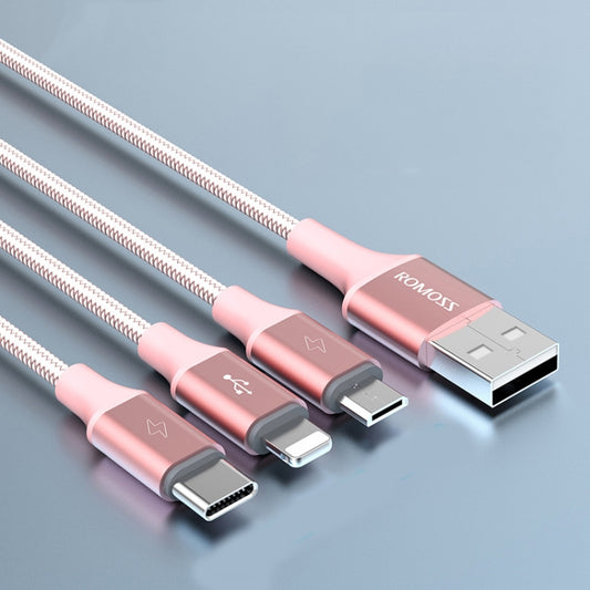 ROMOSS CB25 3 In 1 3.5A  8 Pin + Micro USB + Type C/USB-C Cable 1m(Rose Gold) - Multifunction Cable by ROMOSS | Online Shopping UK | buy2fix